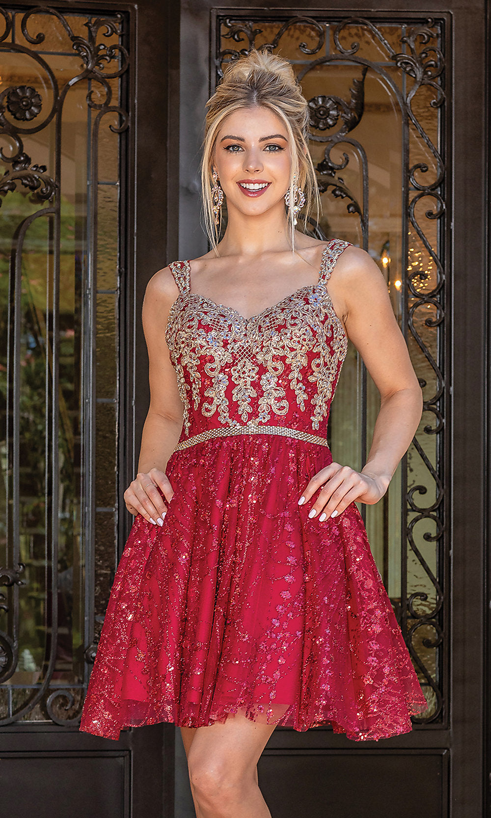 Dancing Queen-Short Glitter A-Line Corset-Back Homecoming Dress